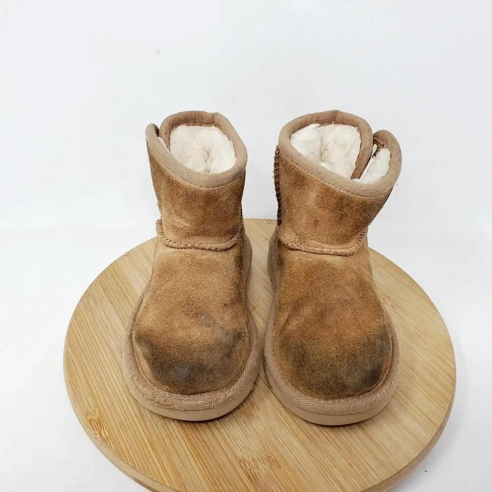 UGG Boots Kids 7 Jona Brown Suede Shearling Winter Shoe Little Girl Toddler WORN